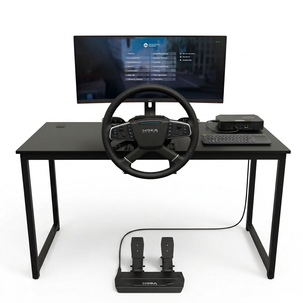 VDI desktop simulator with larger steering wheel